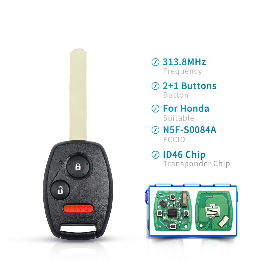 313.8Mhz N5F-S0084A Car Remote Key ID46 Chip 3 Button Replacement For Honda Civic Accord EX 2006 2007 2008 2009 2010 2011