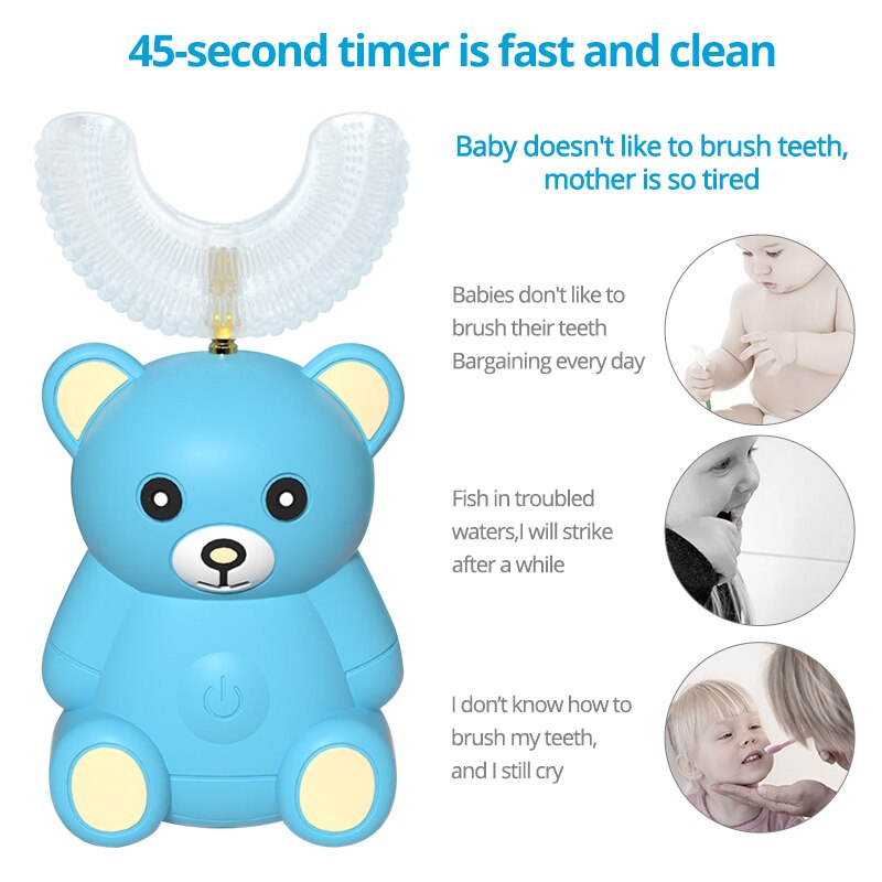 Smart 360 Degrees Electric Toothbrush Kids Silicon Automatic Ultrasonic Teeth Tooth Brush Cartoon Pattern Children