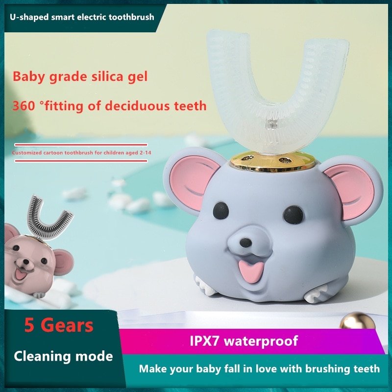 360 Degrees Sonic Electric Toothbrush Silicon Automatic Waterproof Cartoon Baby Loves His Teeth U Type Dental Care Tooth Brush