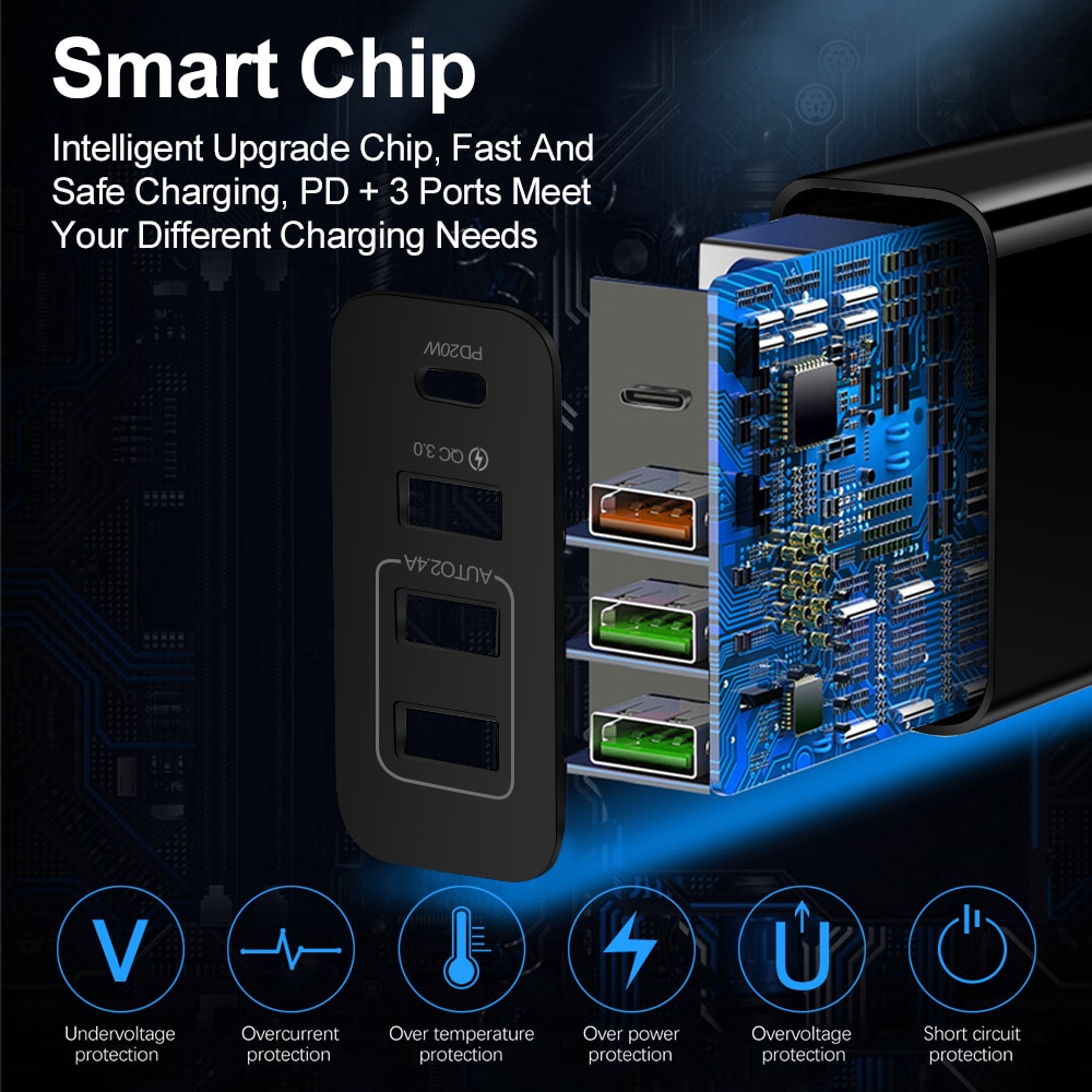 36W 4 Port Type C Quick Charge 3.0 EU UK US USB C Charger Fast Charging PD Mobile Phone Charger For iphone Samsung Xiaomi