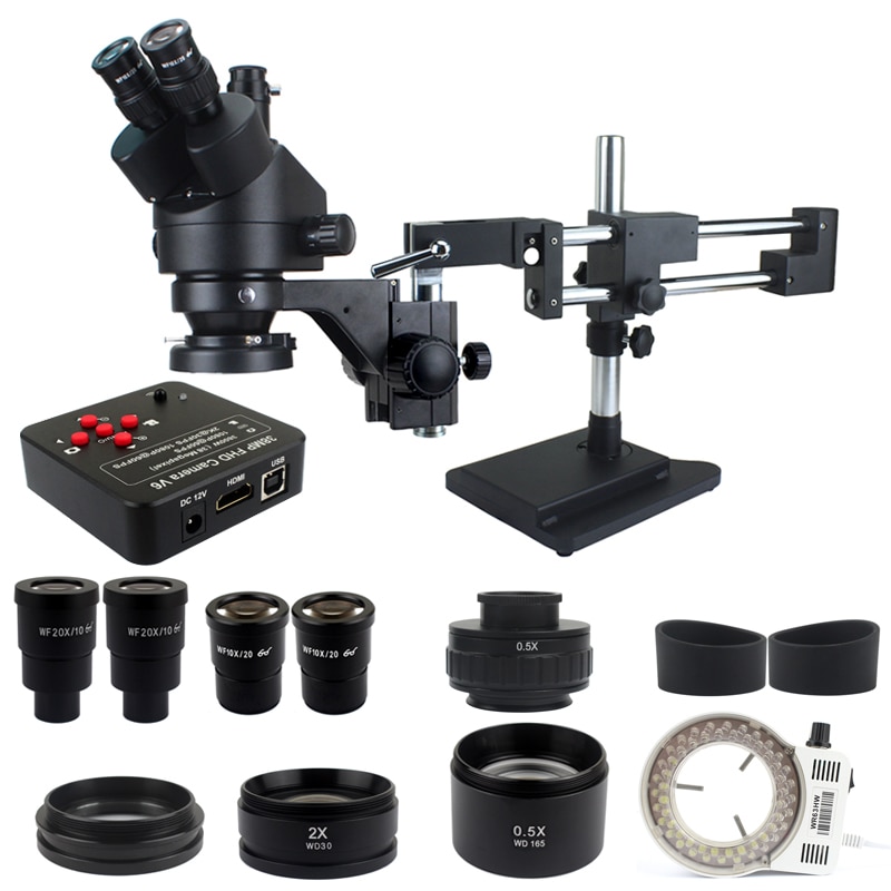 3.5X-90X Double Boom Zoom Simul Focal Trinocular Stereo Microscope 38MP HDMI USB SMD Microscopio Camera Phone PCB Repair Tools