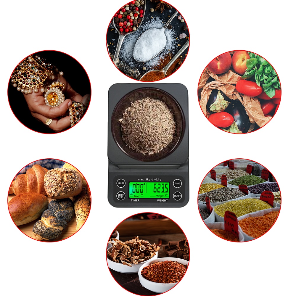 3kg/0.1g Multi-function Drip Coffee Scale With Timer Digital Kitchen Coffee Scale High Precision LCD Electronic Scales