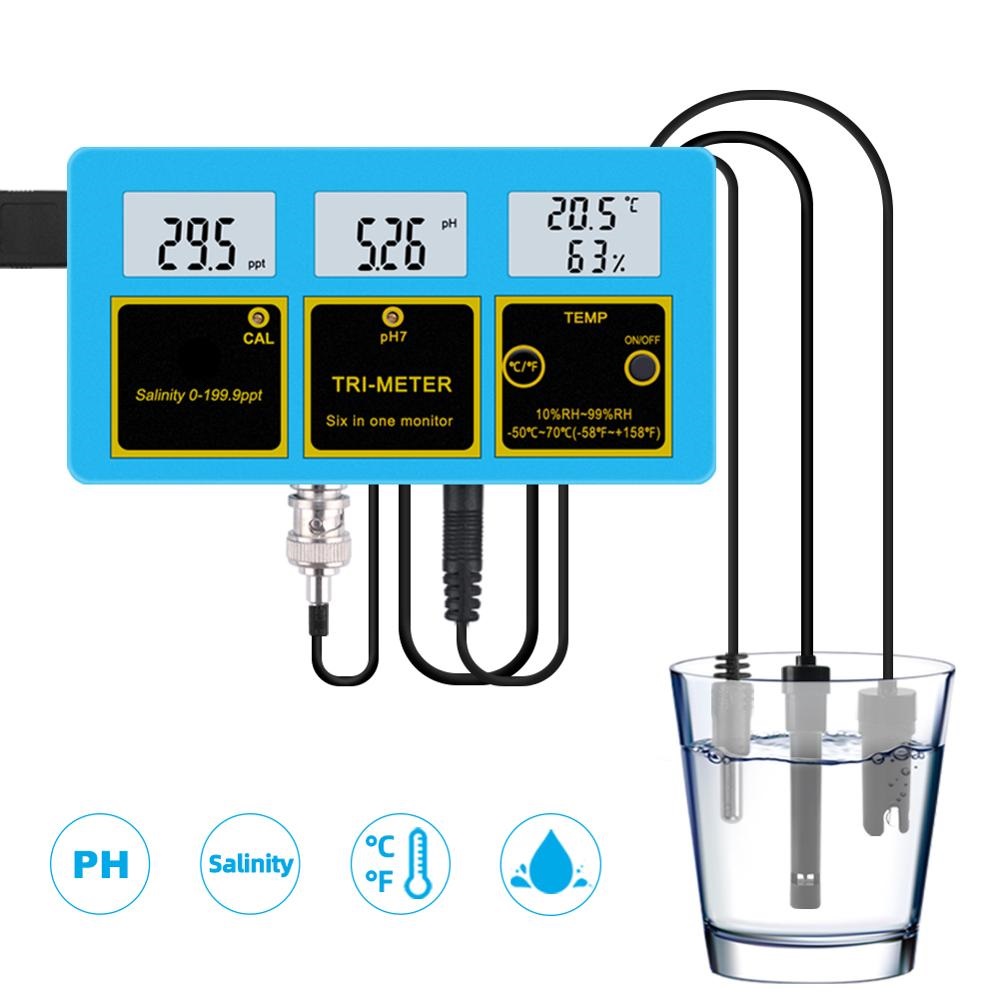 4 in 1 Online PH Salinity Temperature Humidity Water Quality Food Beverages Salt Content Aquarium Seawater ATC Meter