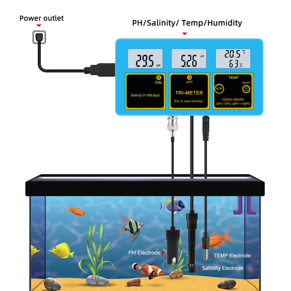 4 in 1 Online PH Salinity Temperature Humidity Water Quality Food Beverages Salt Content Aquarium Seawater ATC Meter