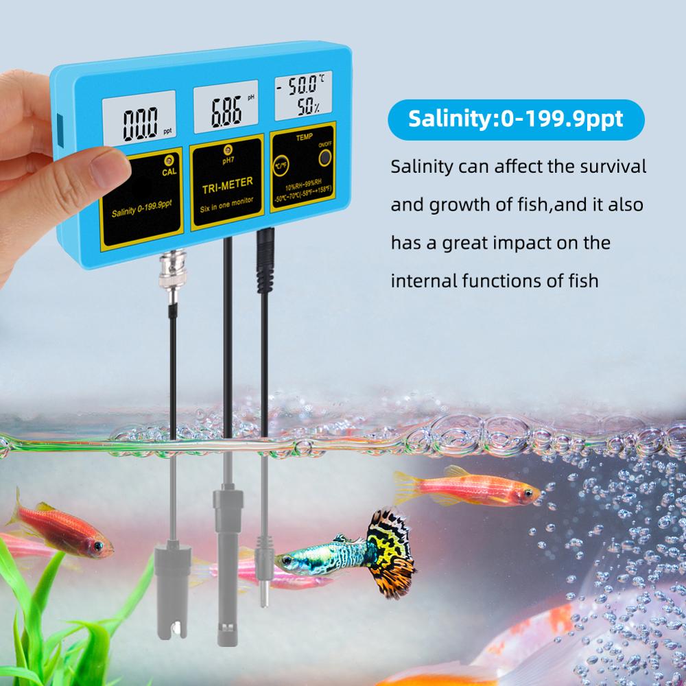 4 in 1 Online PH Salinity Temperature Humidity Water Quality Food Beverages Salt Content Aquarium Seawater ATC Meter