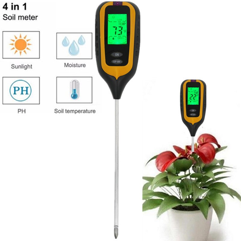 4 in 1 Soil pH Tester Digital Soil Moisture Meter PH Meter Temp Sunlight Tester for Garden Farm Lawn Plant Soil Tester 40%off
