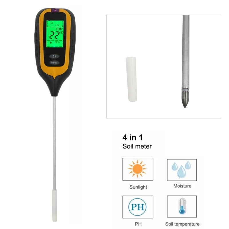 4 in 1 Soil pH Tester Digital Soil Moisture Meter PH Meter Temp Sunlight Tester for Garden Farm Lawn Plant Soil Tester 40%off