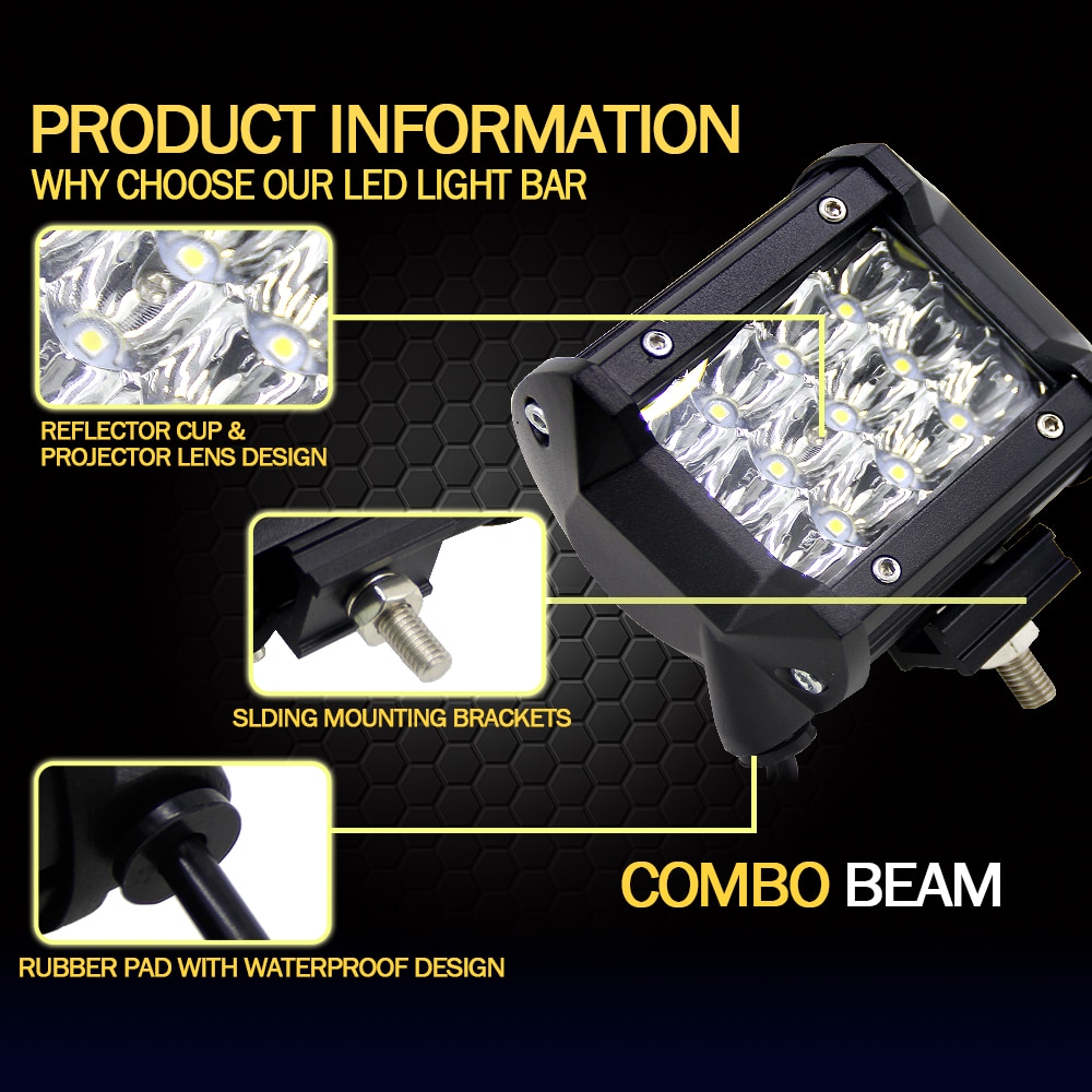 4 Inch 36W LED Work Light Bar Waterproof Dustproof Flood 12V Driving Offroad Lamp For Boat/SUV/Truck White 1/2/3/4pc