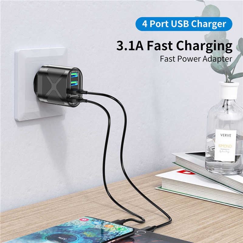 4 Port USB Charger Quick Charge QC 3.0 48W Wall Travel Phone Fast Charging For Samsung Xiaomi mi 11 EU US UK Plug Adapter