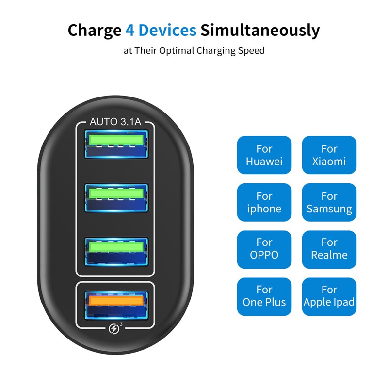 4 Port USB Charger Quick Charge QC 3.0 48W Wall Travel Phone Fast Charging For Samsung Xiaomi mi 11 EU US UK Plug Adapter