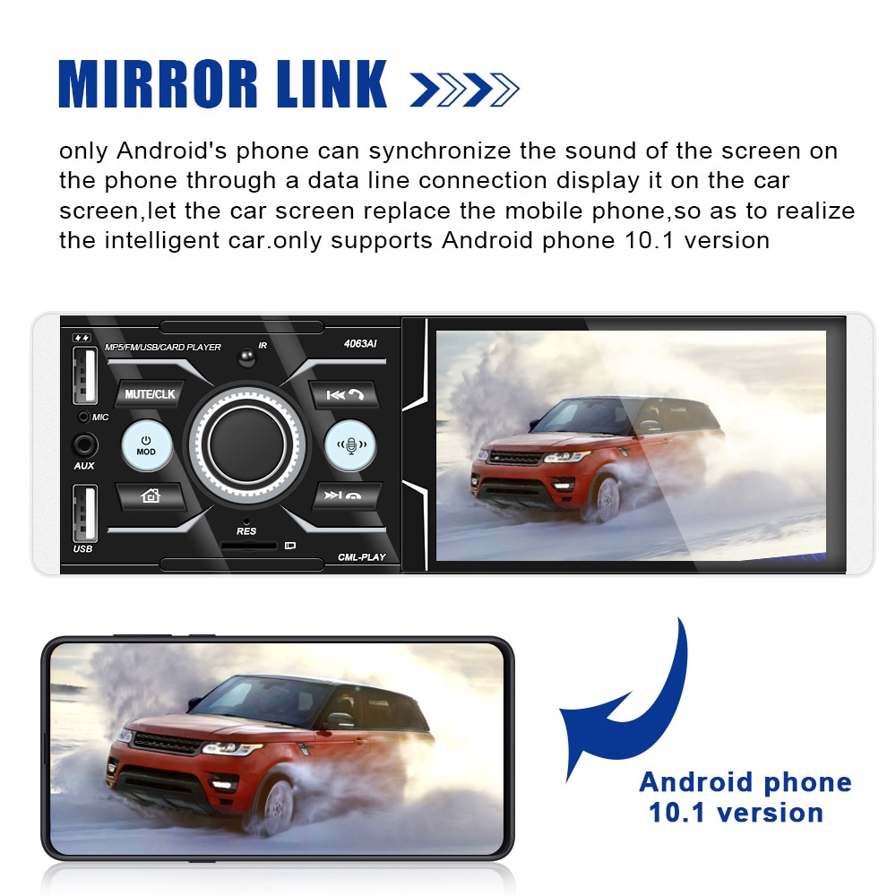 4.1'' Touch Screen Car MP5 Video Player Audio FM Radio Autoradio Multimedia Rear View Display USB Charger Stereo Bluetooth DC12V