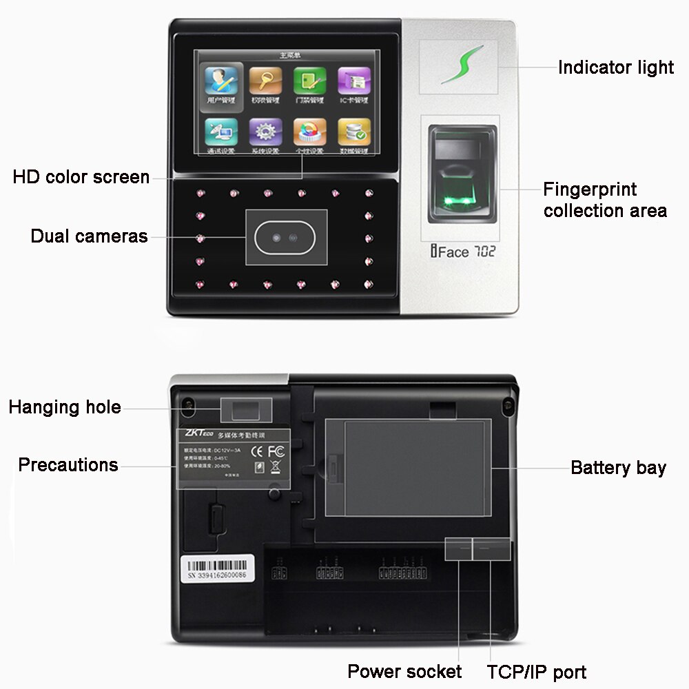 4.3 inch TFT touch screen iface702 Biometric Facial Fingerprint Scanner Time Attendance Time recording Device Door Security