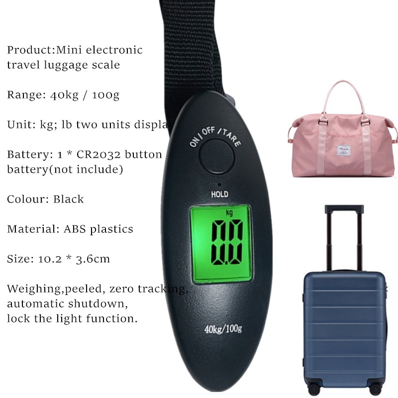 40kg Mini baggage scale 50kg/110lb Hanging Digital Electronic Luggage Scale Portable Suitcase Travel Hook Hanging Scale 40%off