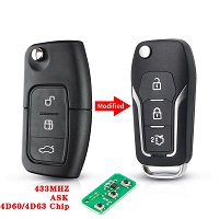 433MHz Modified 3 Buttons Flip Folding Remote Control Key For Ford Focus Max S Fiesta 2013 Fob Case With Chip HU101 Blade