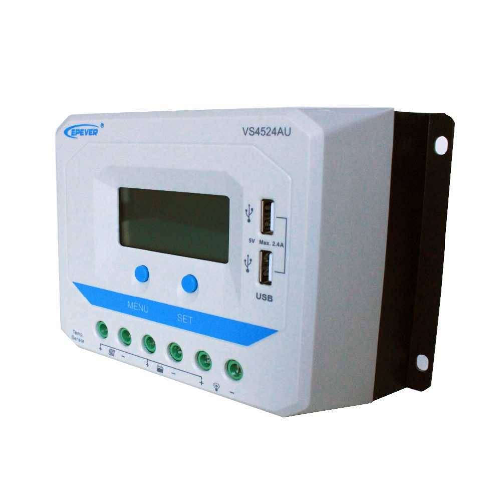 45A Solar Charge Controller 12V 24V Auto VS4524AU PWM Charge Controller with Built in LCD Display and Double USB 5V Port