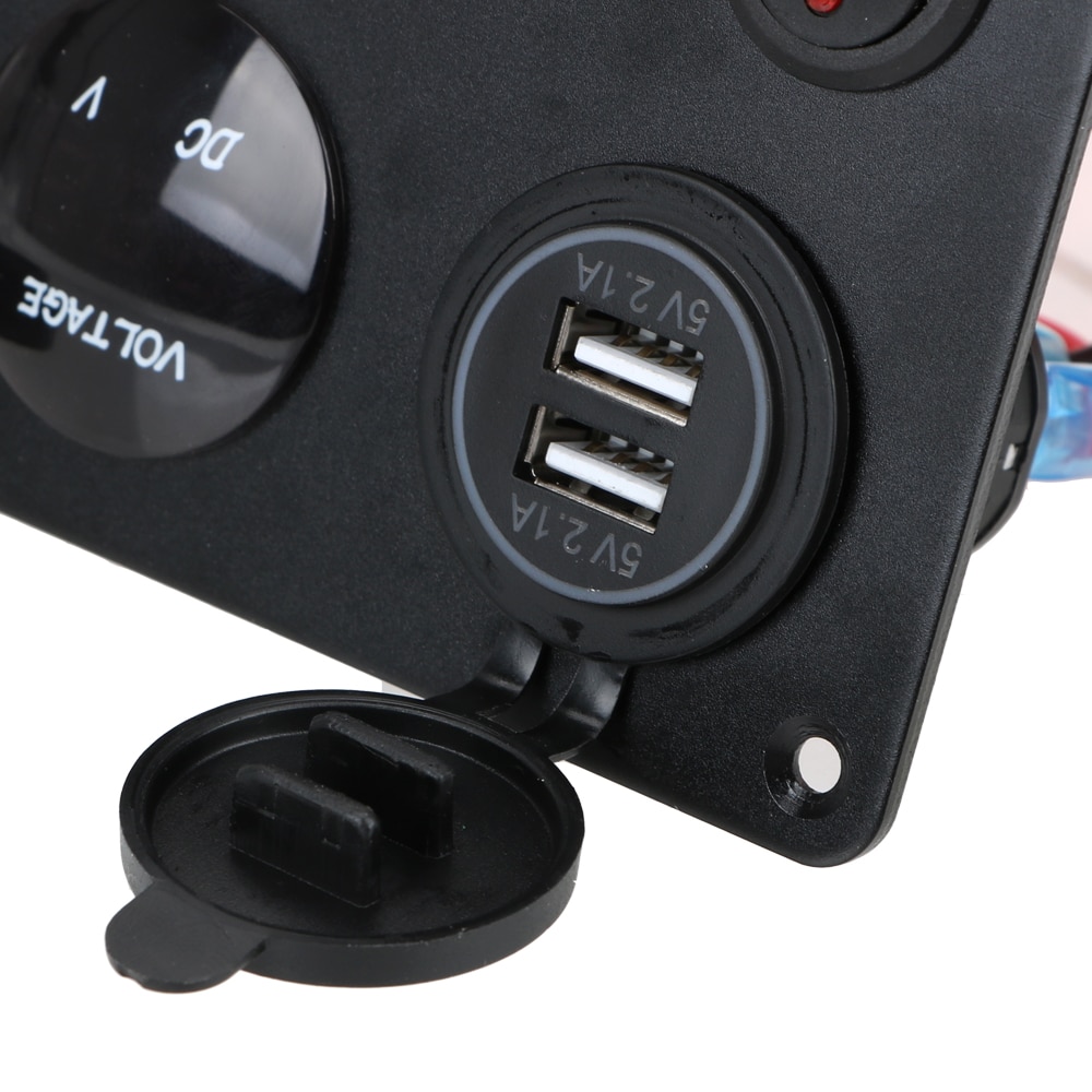 5 Gang 12V Waterproof Intergrated Switch Panel Digital Voltmeter Dual USB Port For Car Marine LED Rocker Accessories