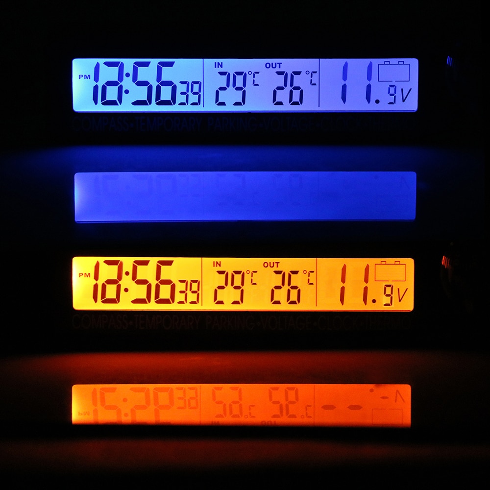 5 in 1 Car Temporary parking card LCD Display Digital Blue Orange back light Multi-Function Clock Calendar Compass Thermometer