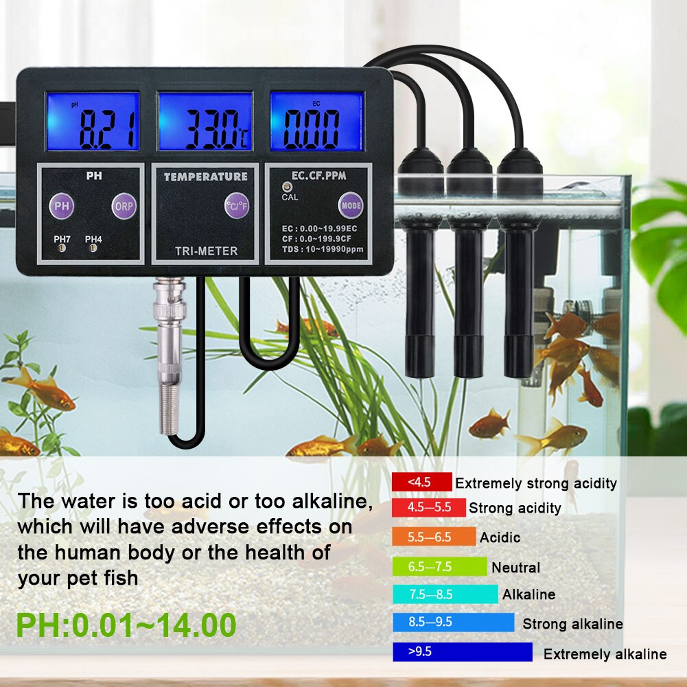 New 5 In 1 PH/ORP/TDS/EC/TEMP Meter PH-117 Multi-parameter Water Quality Monitor ATC Online Aquarium Fish Tank Monitor