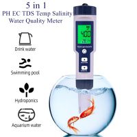 5 in 1Digital Meter pH EC TDS Salinity Temperature Water Quality Food Beverages Salt Content Aquarium Seawater ATC Meter