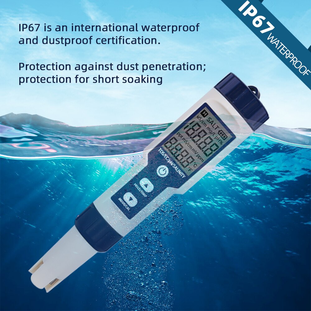 5 in 1Digital Meter pH EC TDS Salinity Temperature Water Quality Food Beverages Salt Content Aquarium Seawater ATC Meter