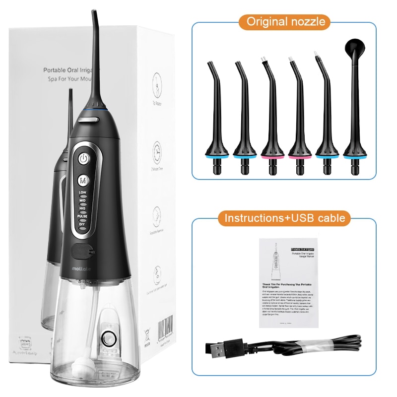5 Modes Oral Irrigator USB Rechargeable Water Floss Portable Dental Water Flosser Jet 300ml Irrigator Dental Teeth Cleaner+6 Jet