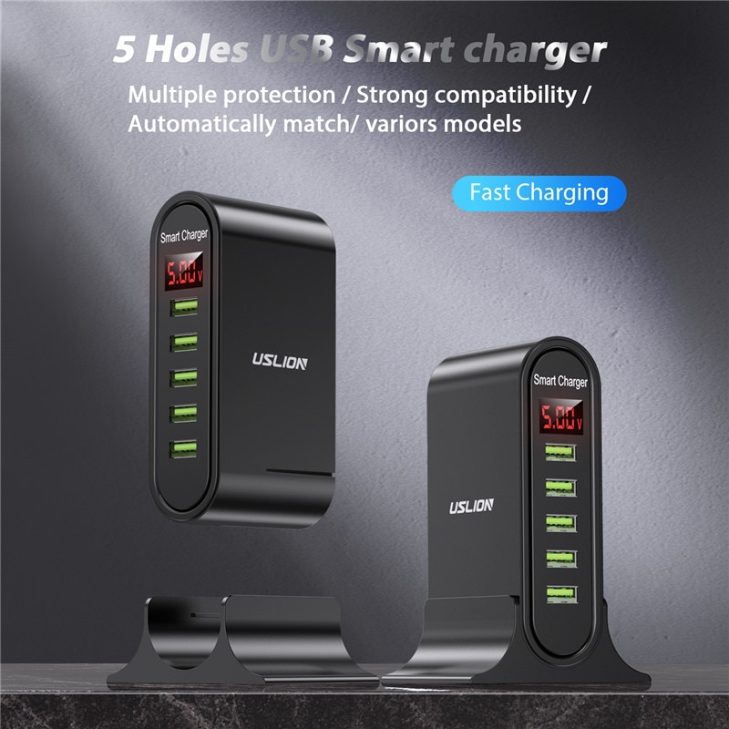 5 Port USB Charger For Xiaomi LED Display Multi USB Charging Station Universal Phone Desktop Wall Home EU US UK Plug