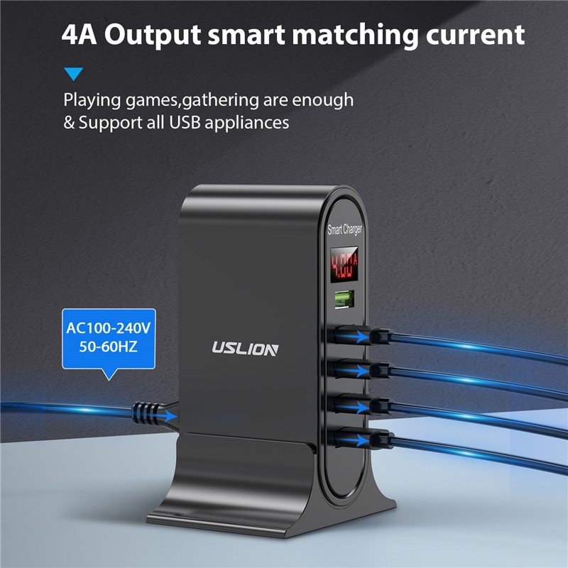 5 Port USB Charger For Xiaomi LED Display Multi USB Charging Station Universal Phone Desktop Wall Home EU US UK Plug