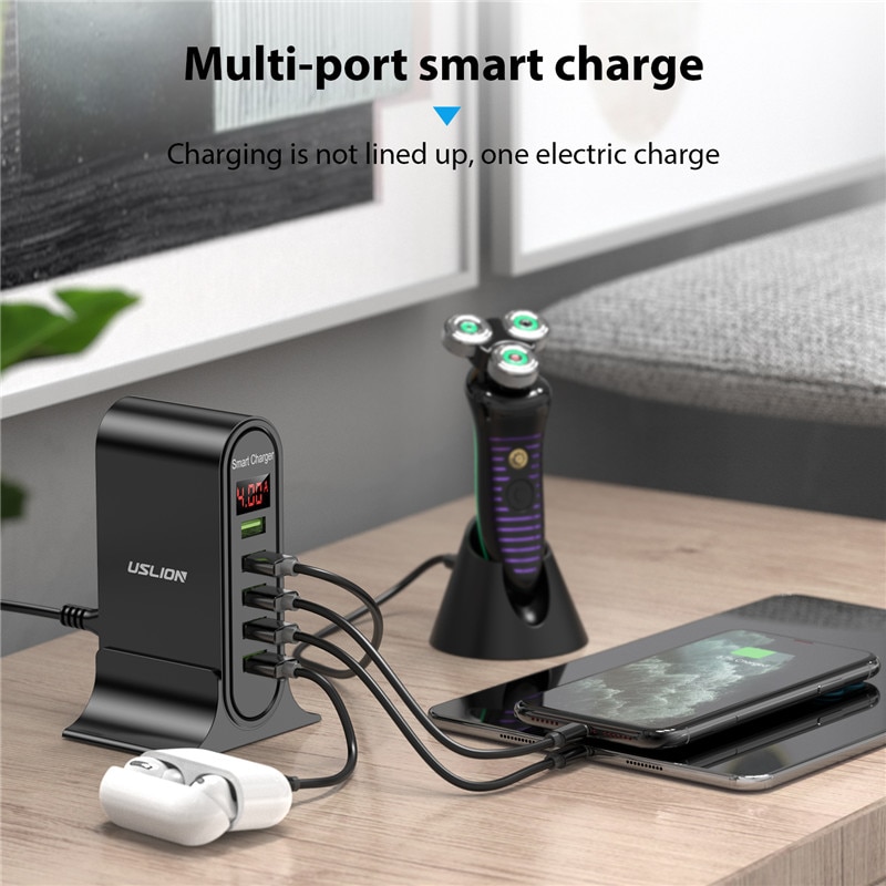 5 Port USB Charger For Xiaomi LED Display Multi USB Charging Station Universal Phone Desktop Wall Home EU US UK Plug