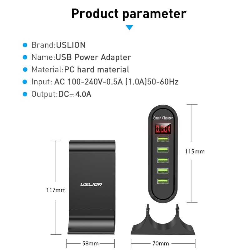 5 Port USB Charger For Xiaomi LED Display Multi USB Charging Station Universal Phone Desktop Wall Home EU US UK Plug
