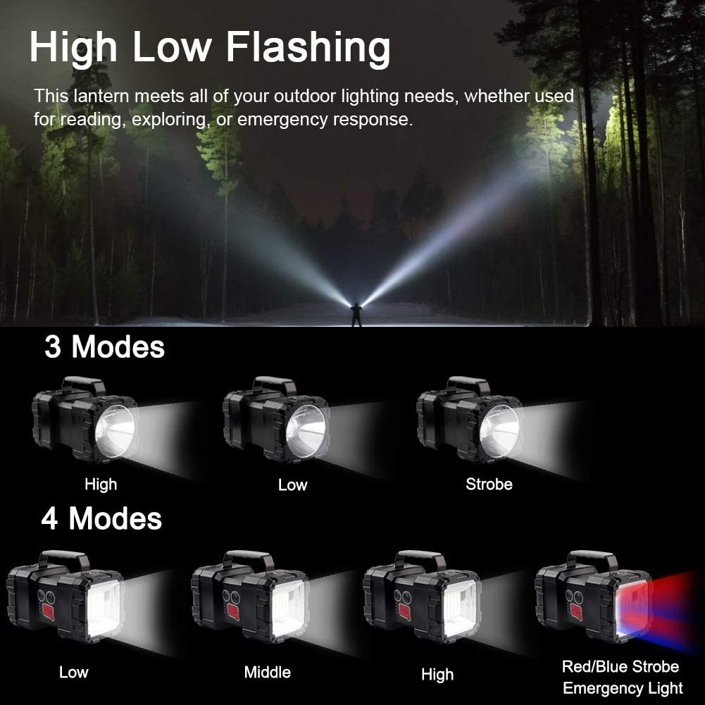 500W LED Double Head Searchlight Handheld Flashlight USB XHP70 Rechargeable Work Light Spotlight Floodling Camping Fishing Light