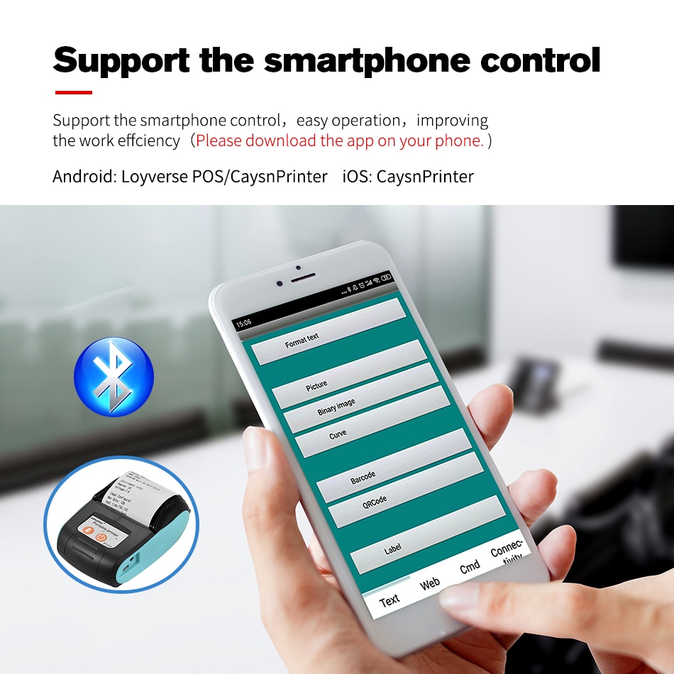 58mm Bluetooth Thermal Printer Mini Wireless Mini Protable Printer Notes Receipt Phone Printer Android iOS Phone Demo App
