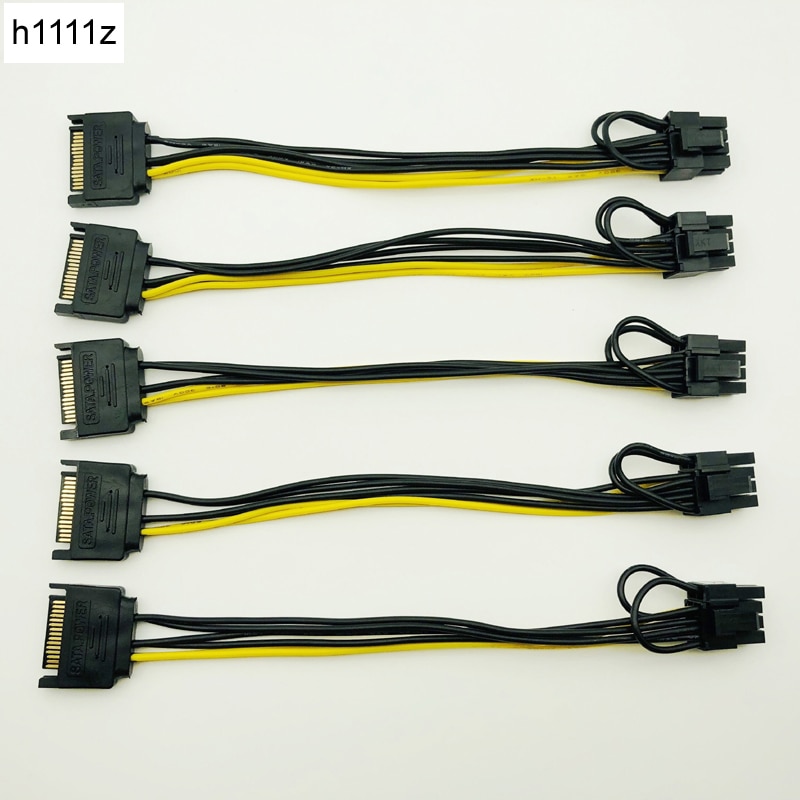 5PCS New 15pin SATA Male to 8pin(6+2) PCI-E Power Supply Cable 20cm SATA Cable 15-pin to 8 pin cable 18AWG Wire for Graphic Card