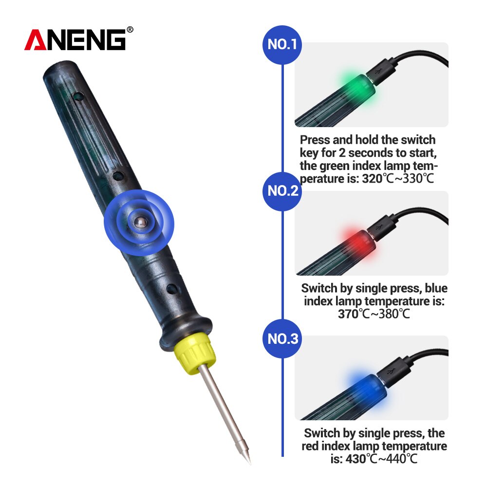 5V 8W Portable USB Soldering Iron Pen Electric Powered Solders Station Welding Equipment Tools Mini Tip Button Switch