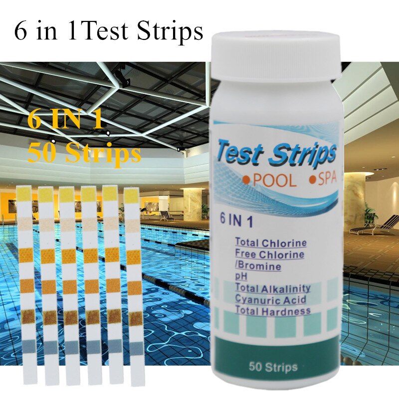 6-In-1 Swimming Pool Test Paper Residual Chlorine PH Value Alkalinity Hardness Cyanuric Acid Spa Test Strip