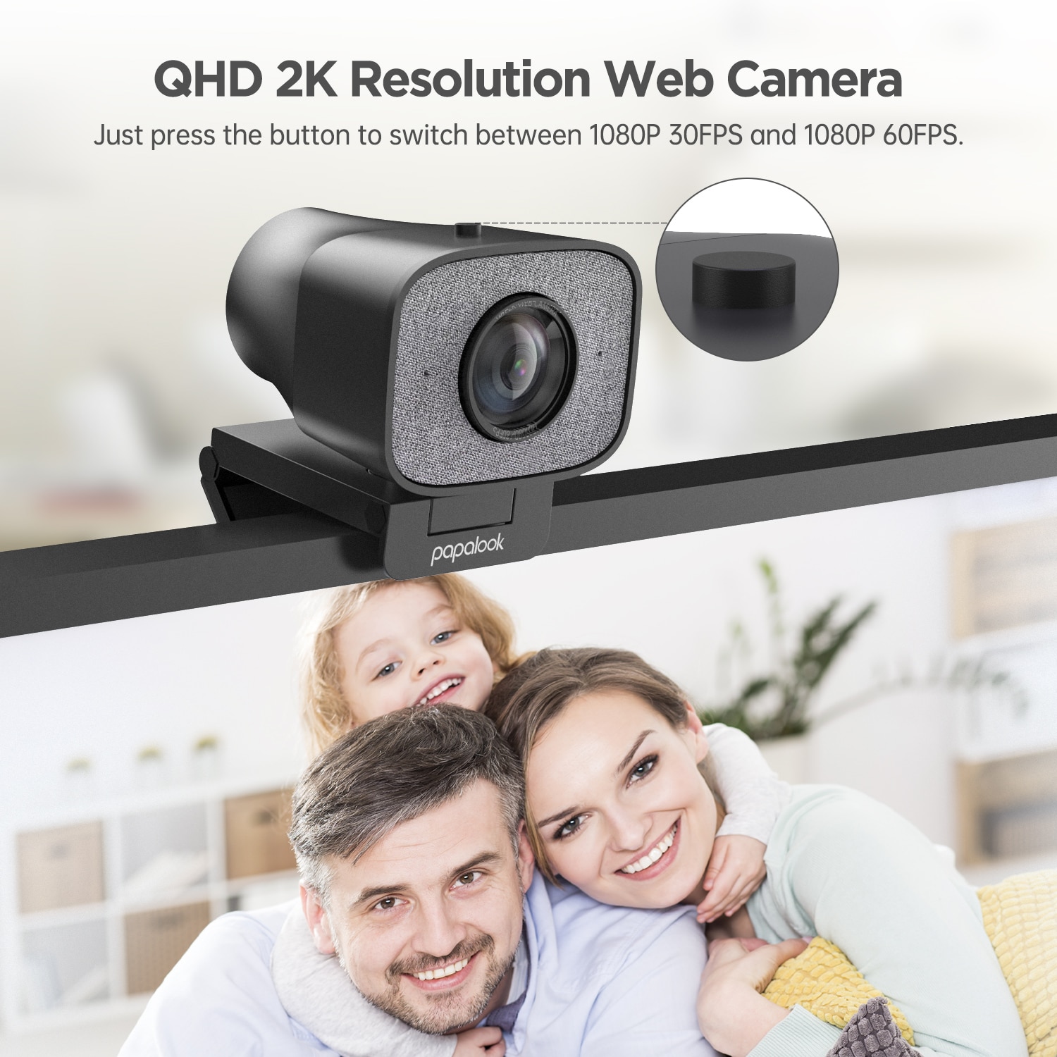 60FPS 1080P Webcam PC, PAPALOOK PA930 2K HDR Streaming Live Web Camera with Dual Stereo Mic 90Degree Angle for OBS/SKYPE/ZOOM