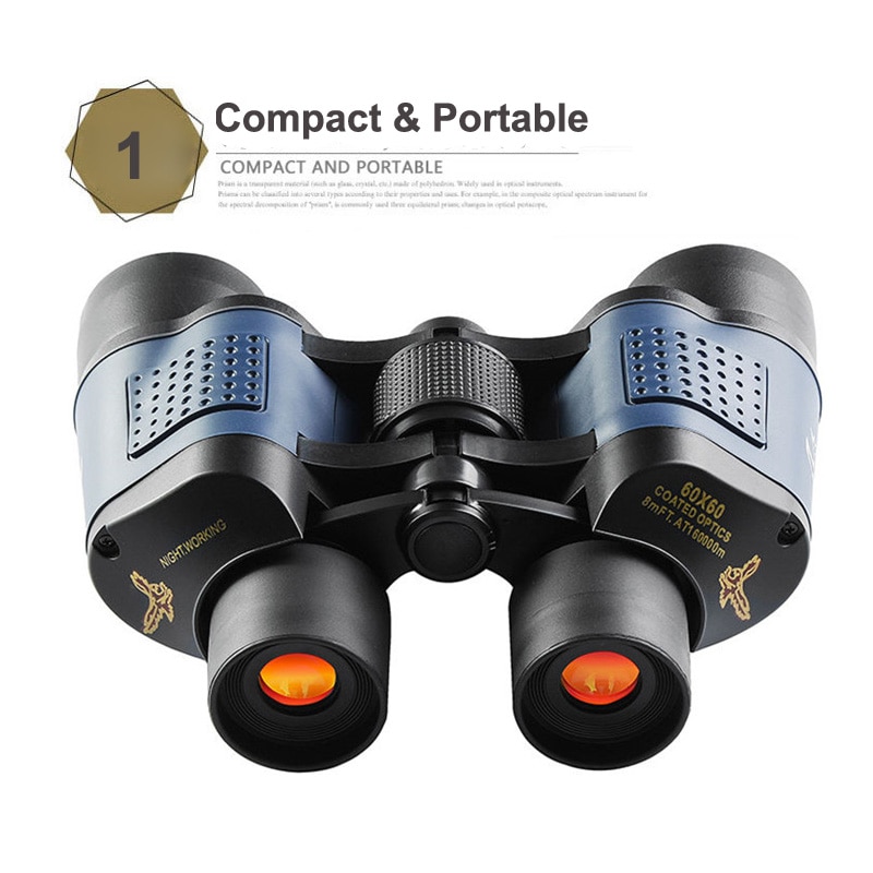 60x60 High Power Binoculars With Coordinates BAK4 Portable Telescope LowLight Night Vision For Hunting Sports Travel Sightseeing