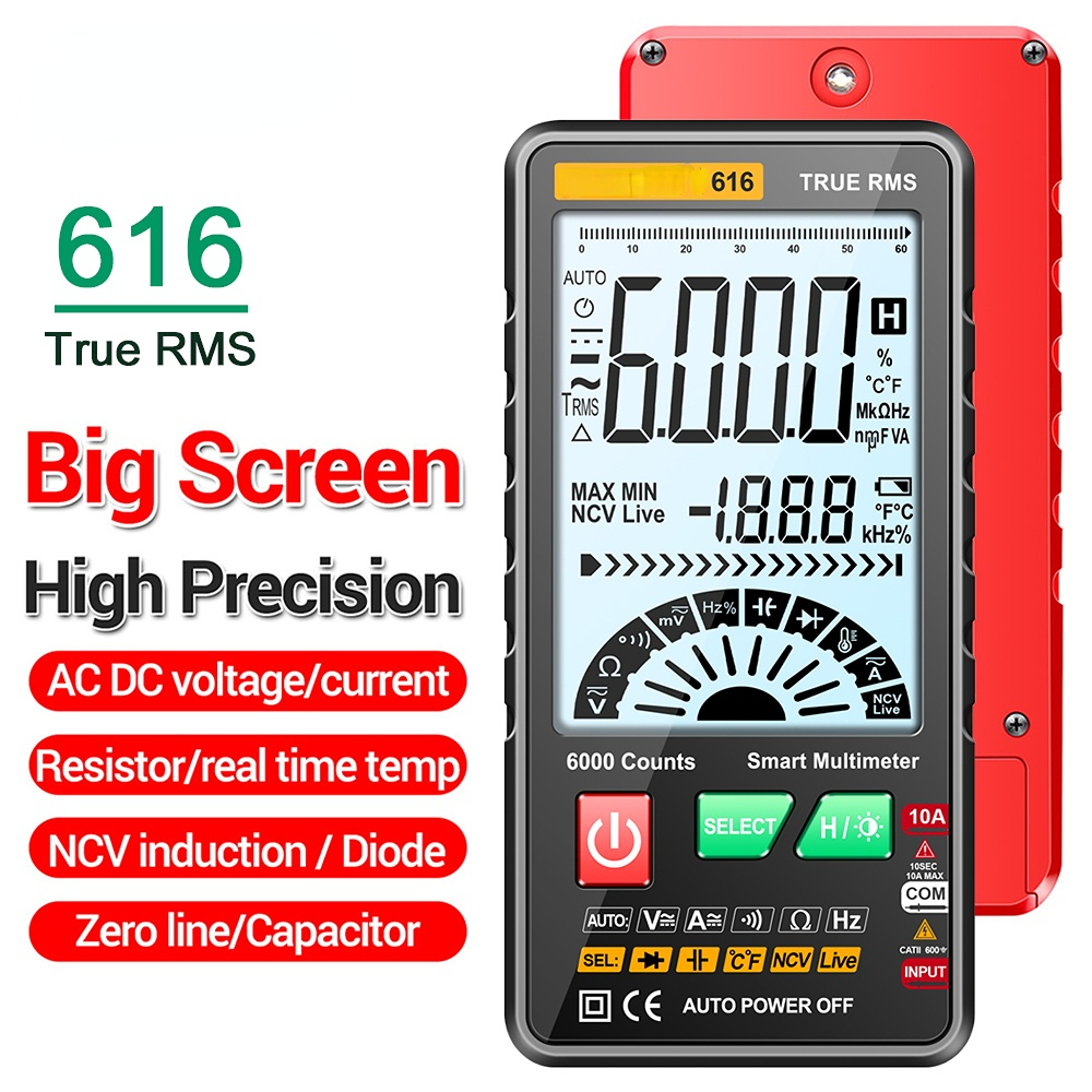 ANENG 616 Large Screen Backlight Multímetro Digital Intelligent Multimeter 6000 Counts Mini Portable Multímetro AC/DC Test Tools