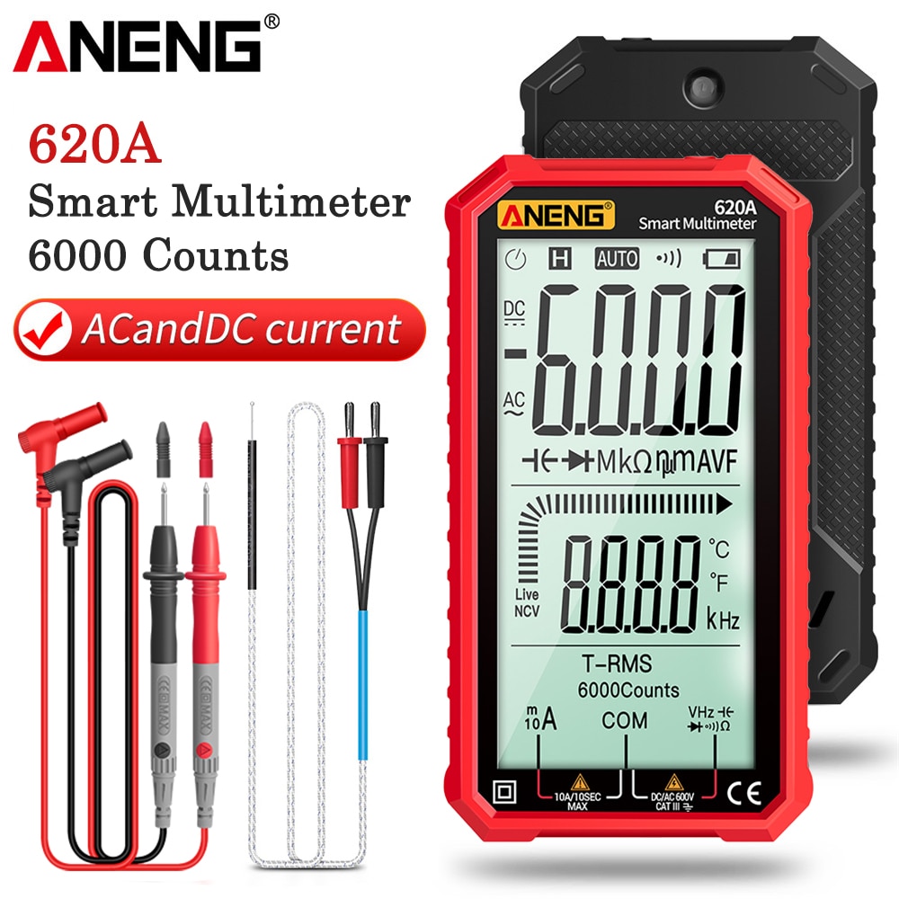 ANENG 620A Digital Smart Multimeter Transistor Testers 6000 Counts True RMS Auto Electrical Capacitance Meter Temp Resistance