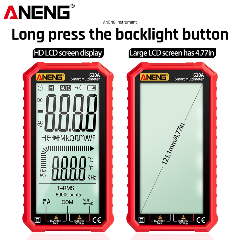 ANENG 620A Digital Smart Multimeter Transistor Testers 6000 Counts True RMS Auto Electrical Capacitance Meter Temp Resistance