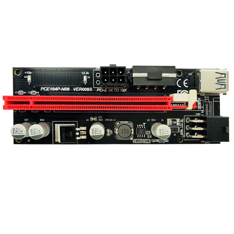 6pcs Newest VER009 USB 3.0 PCI-E Riser VER 009S Express 1X 4x 8x 16x Extender Riser Adapter Card SATA 15pin to 6 pin Power Cable