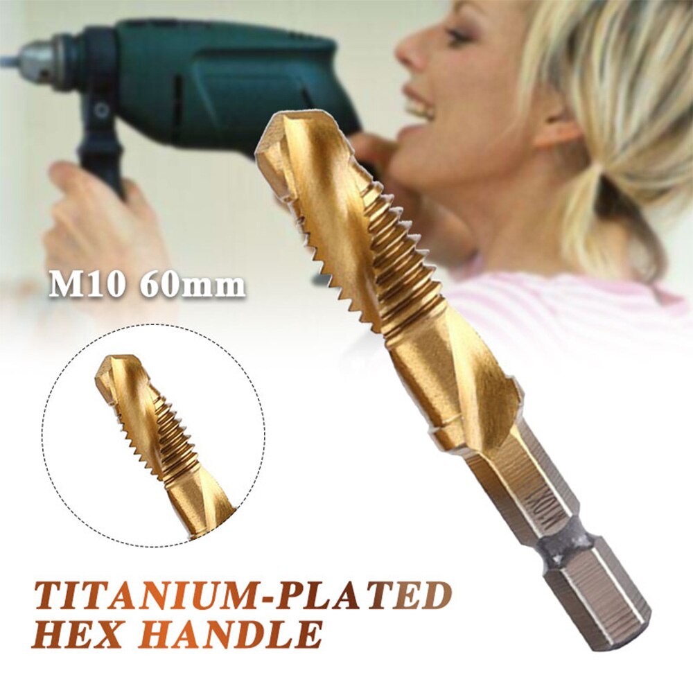 6pcs Titanium Plated Hex Shank HSS Screw Thread Metric Tap Drill Bits Screw Machine Compound M3 M4 M5 M6 M8 M10 Hand Tools
