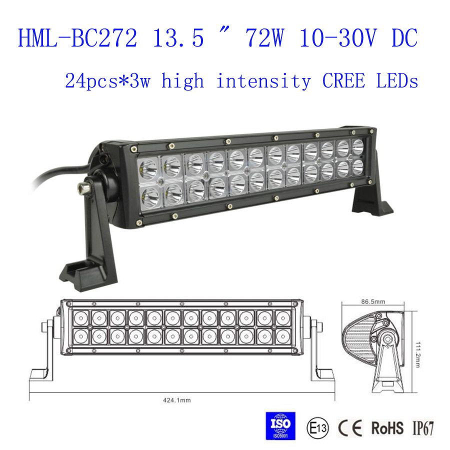 13.5" 72W CREE Led light bar 12 degree SPOT light WORK light off road light 4wd boat White