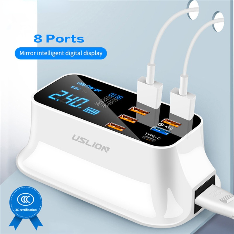 3.0 LED Display Multi USB Charging Station Mobile Phone Desktop Wall Home EU Plug