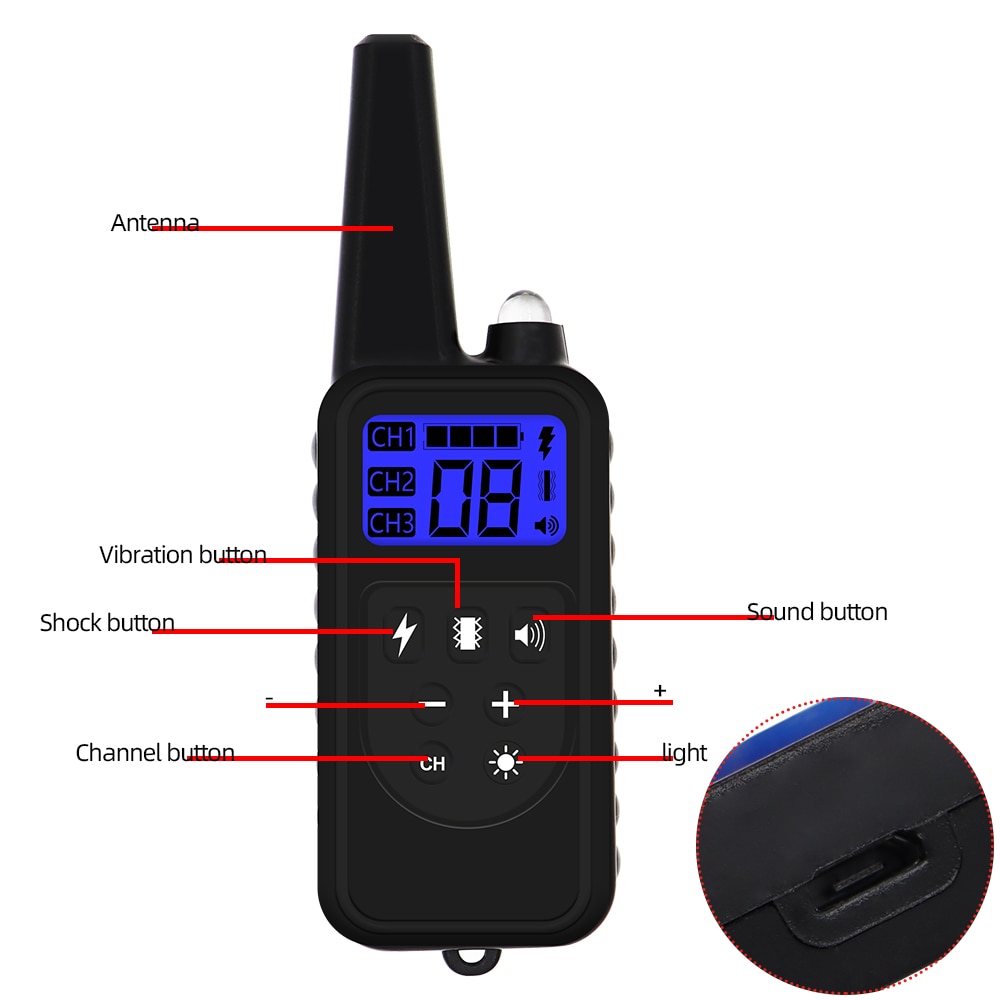 800m Dog Training Collar Remote Electronic Shock Training Collars Rechargeable Waterproof Stop Barking Dog Training Nylon rope