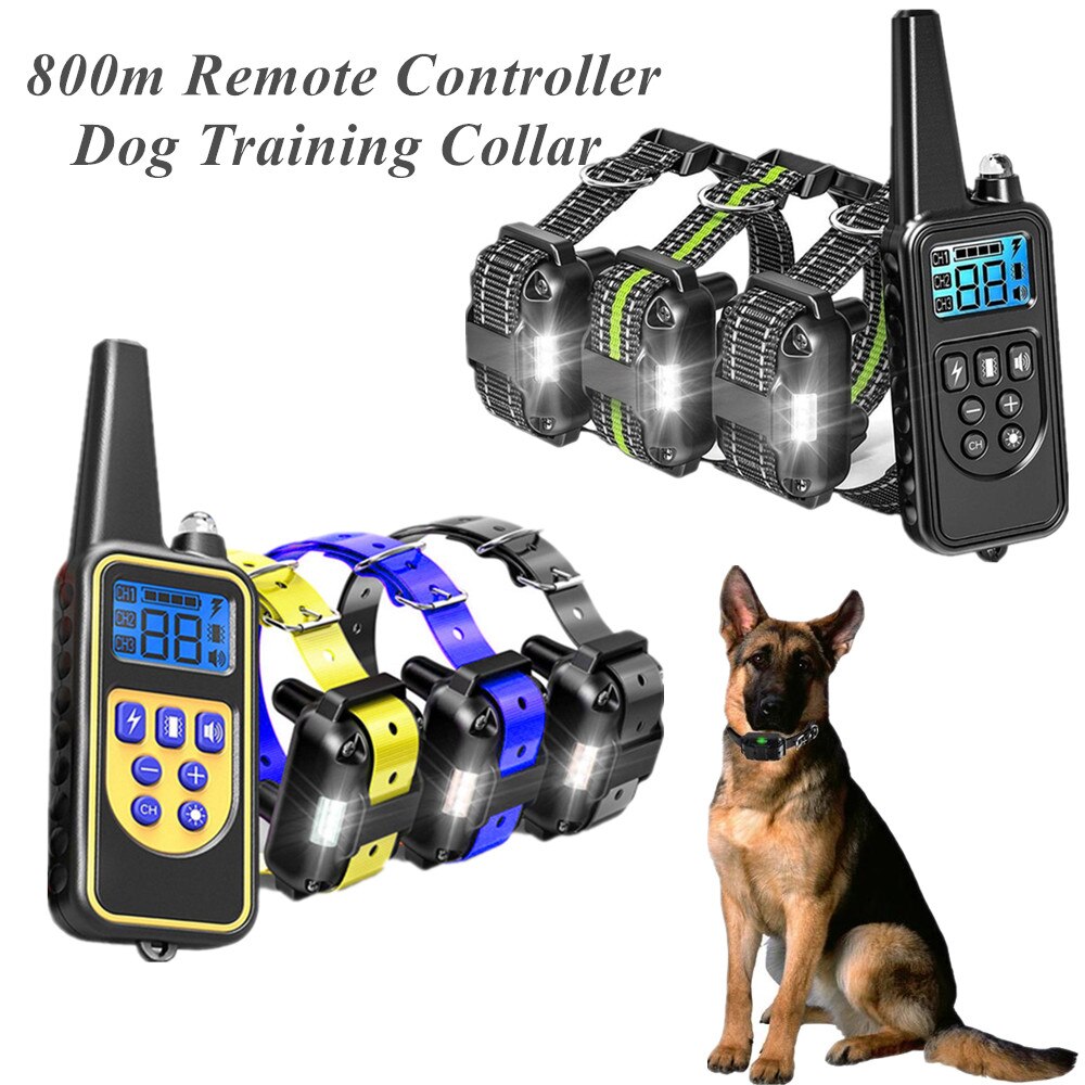 800m Pet Remote Control Dog Training Collar Waterproof Rechargeable Dog toys Bark stopper Shock Vibration Sound for 3 dogs