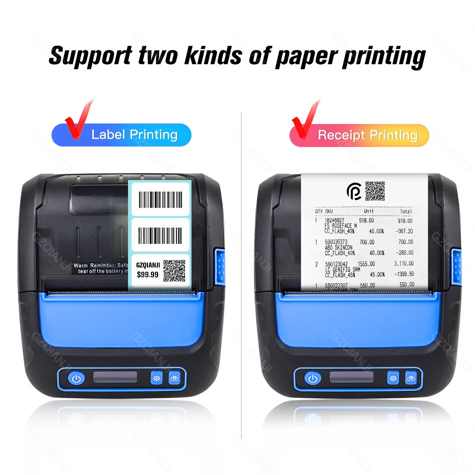 80mm Bluetooth Printer Thermal Android iOS PC Label Printer with Rechargeable Battery for Small Business,Supermarket GZM8007