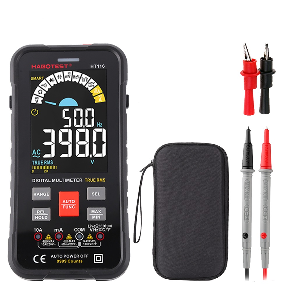 HT116 9999 Counts Smart Multimeter Auto Range 1000V 10A Digital Capacitance Tester True RMS REL Ohm Hz AC DC Voltage Meter Multimetro