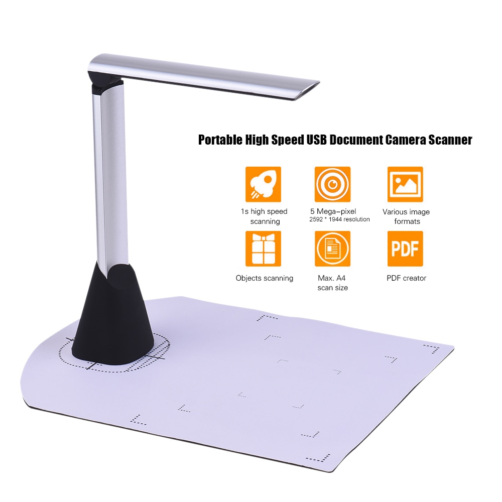 A4 Portable High Speed USB Book Picture Document Camera Scanner 5 Mega-pixel HD High-Definition Max with OCR Function LED Light