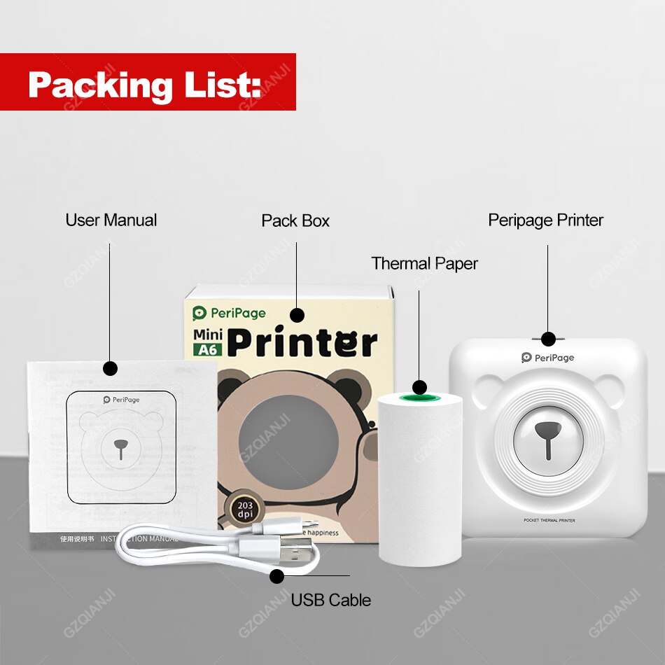 A6 Mini Photo Bluetooth Printer Pocket Photo Printer with Paper roll Sricker Label Notes Photo List Printer 203 304DPI