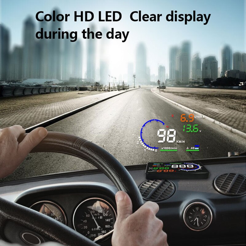 5.5'' A8 HUD Car Head Up Display OBD II EUOBD LED Windscreen Project Alarm System on-board OBD scanner Universal auto